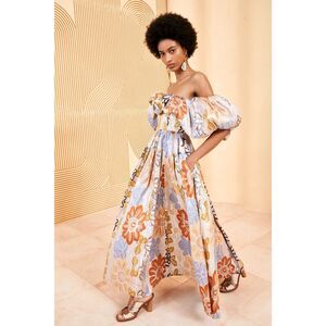 NWT ULLA JOHNSON Izra Metallic Floral Off The Shoulder Maxi Dress